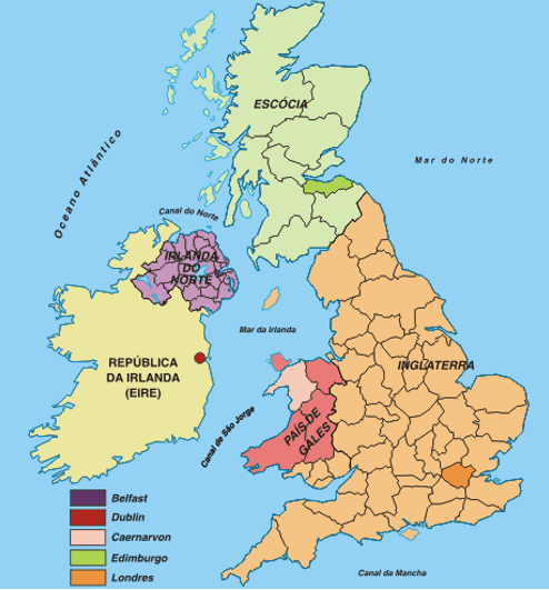 Mapa da Irlanda e Reino Unido